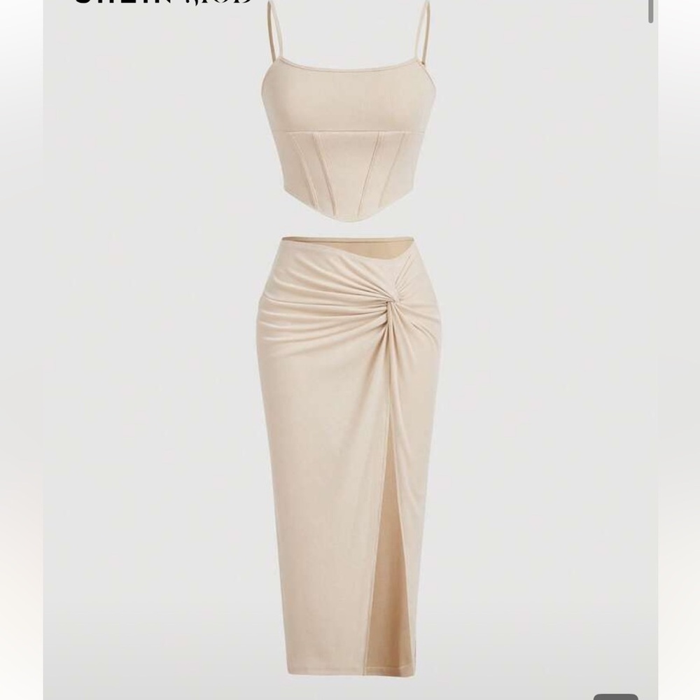 SHEIN Cream Skirt Set with Twist Detail